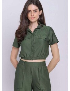 Camisa Curta Feminina Malha com Bolso Polo Wear Verde Escuro Verde Escuro