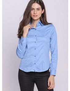 Camisa Feminina Aflex Básica Lisa Bordada Polo Wear Azul Claro Azul Claro