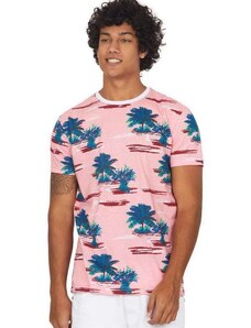 Camiseta Masculina Estampa Vegetação Polo Wear Rosa Médio Rosa Médio
