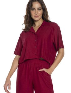Camisa Feminina Básica Manga Curta Polo Wear Vermelho Escuro Vermelho Escuro