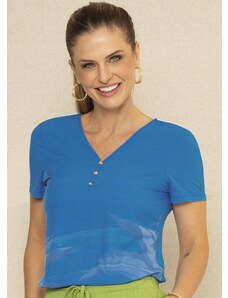 Cativa Blusa Femininca com Decote em V Estampada Azul