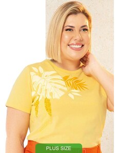 Cativa Plus Size Blusa Feminina Estampada com Relevo Amarelo