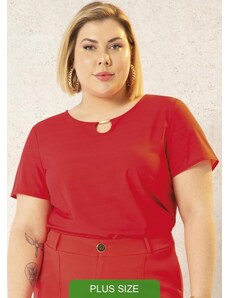 Cativa Plus Size Blusa Feminina Básica com Aviamento Vermelho
