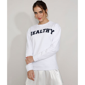 C&A Blusão de Moletom Feminino Mindset Healthy Branco 