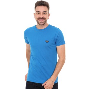 Camiseta Prada Masculina Rubberized Blue Logo Cinza 