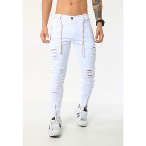 Calça skinning branca fashion masculina