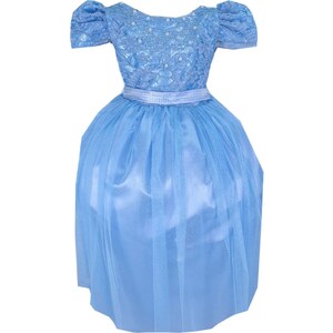 Vestido Cinderela Infantil Princesa Elegante Festa Azul Luxo