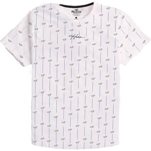 Camiseta Hollister Masculina Curved Hem Vertical Stripes Branca 