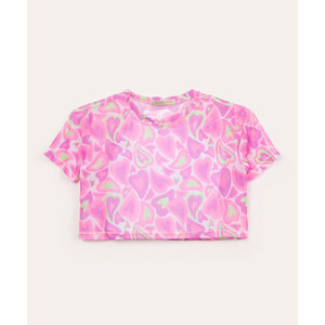 C&A blusa cropped juvenil bicolor manga curta borboleta multicor 