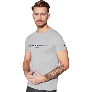 Tommy Hilfiger Camiseta masculina de algodão de manga comprida, cinza  mesclado, G, Cinza mesclado, G