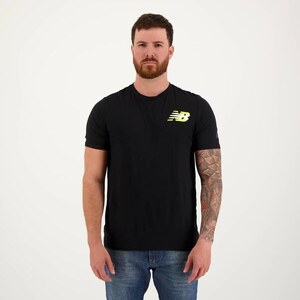 Camiseta New Balance Tenacity Print Preto e Amarelo 