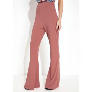 Pink Ribbed Jersey Flared Trousers
