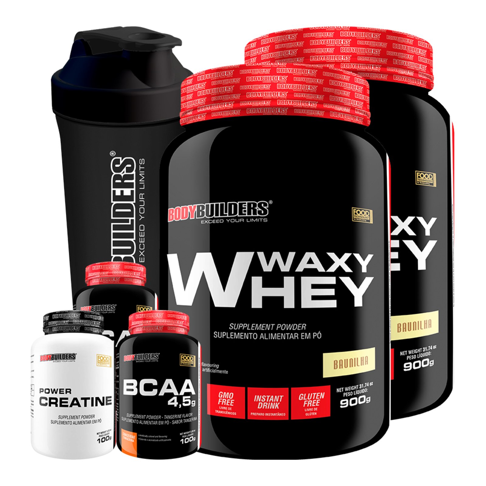 Kit 2x Waxy Whey 900g 2x Bcaa 4 5 100g Power Creatina 100g