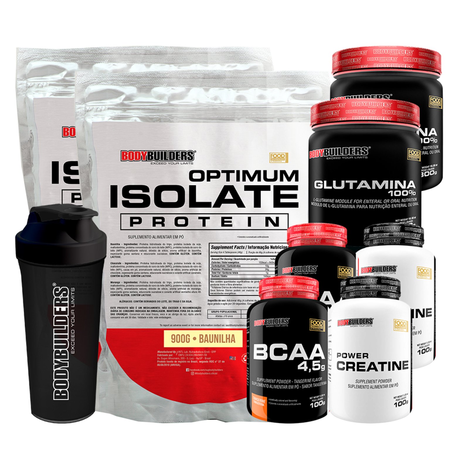 Bodybuilders Kit 2xoptimum Isolate Whey Protein Baunilha 2xbcaa 100g