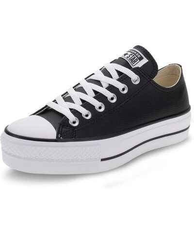 Tênis Converse Chuck Taylor All Star Couro Preto Plataforma Cano Baixo