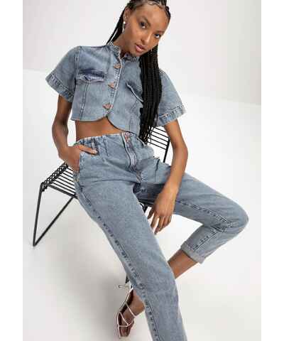 Blusa Jeans Muscle Tee Cropped