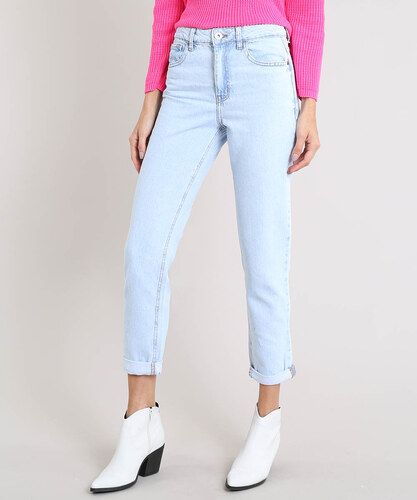 calça jeans feminina mom pants azul médio