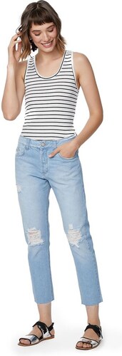 calça feminina boyfriend em jeans com rasgos