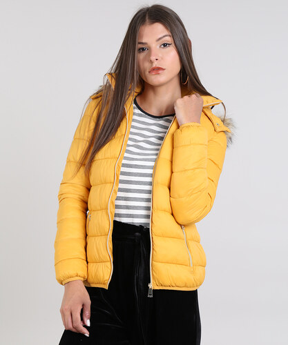 jaqueta puffer feminina amarela