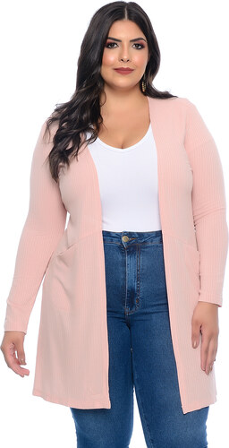 cardigan canelado plus size