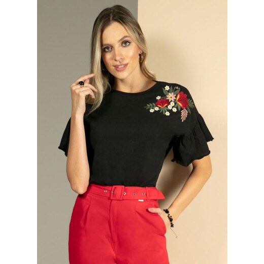 Quintess - Blusa em Camadas Mini Floral com Mangas Curtas - Faz a Boa!