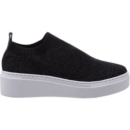 T nis AREZZO Slip On Tricot Preto e Lurex Prata Outstore