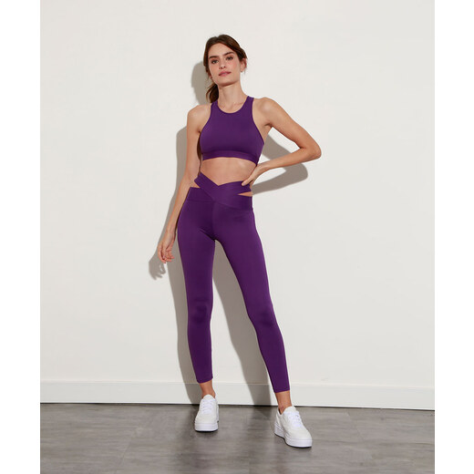 C&A Calça Legging Cós Cruzado com Vazado e Proteção UV Mindset Sport Roxa 