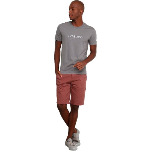 Camiseta Calvin Klein Masculina Slim Institutional Flamê Grafite 