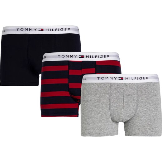 Kit Cuecas Tommy Hilfiger Cotton Stretch Trunk Striped  Vermelha/Marinho/Cinza 3UN 