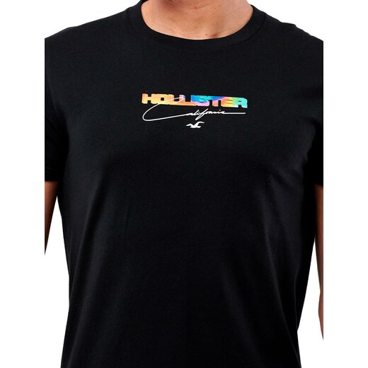 Camiseta Hollister Masculina V-Neck Logo Azul Marinho Mescla