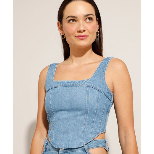 corset jeans decote coração azul escuro - C&A