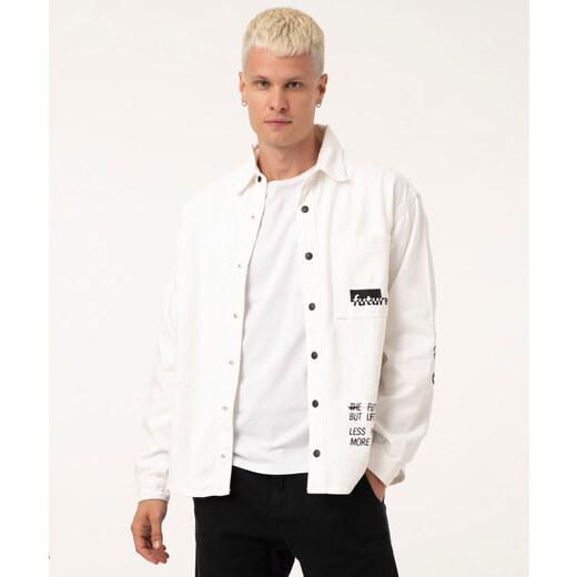 C&A Camisa Overshirt de Sarja Future com Bolsos Manga Longa Off White 