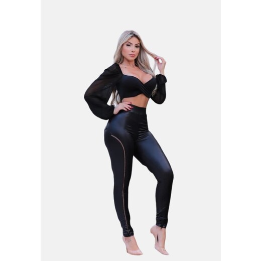 Calça Legging Summer Body Skinny Cirre Cós Alto detalhes lateral Preto