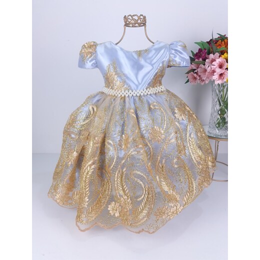 Genérico Vestido Infantil Azul Longo Princesa Cinderela Daminha Frozen  Aniversário Festa Luxo 