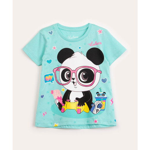 blusa de algodão infantil luluca manga longa azul - C&A