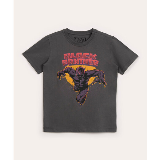 Camiseta Infantil Marvel Manga Curta Pantera Negra Mescla Cinza