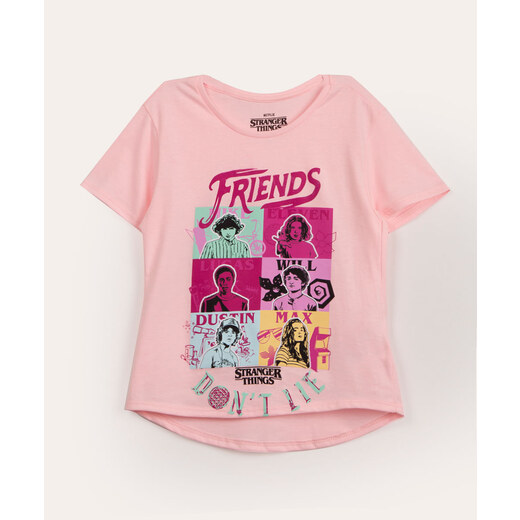 T-shirt estampada em algodão - Rosa claro/Stranger Things - CRIANÇA