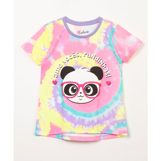 C&A blusa infantil tie dye manga curta panda luluca multicor 