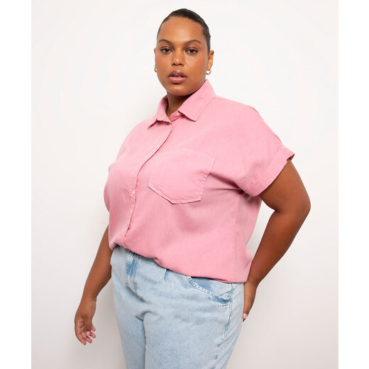 blusa plus size recortes corset manga curta pink - C&A