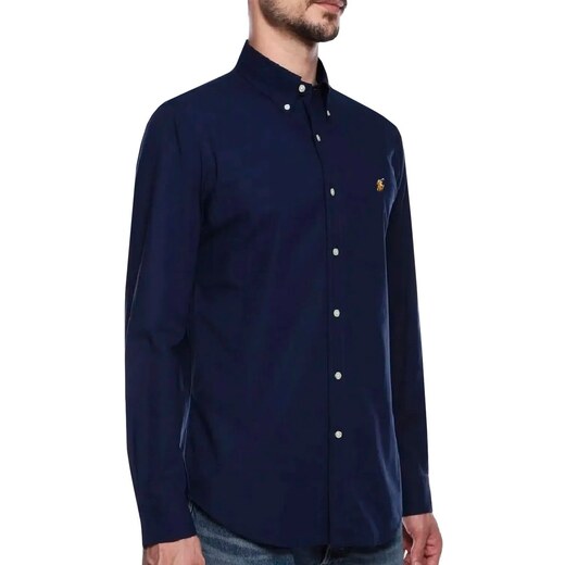 Polo Ralph Lauren Camisa Ralph Lauren Masculina Custom Fit Coloured Logo  Azul Marinho 