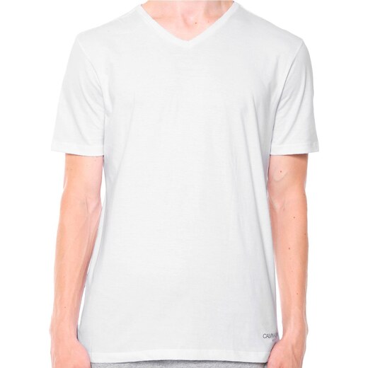 Camisetas Calvin Klein Underwear Masculinas V-Neck Brancas Pack 2UN