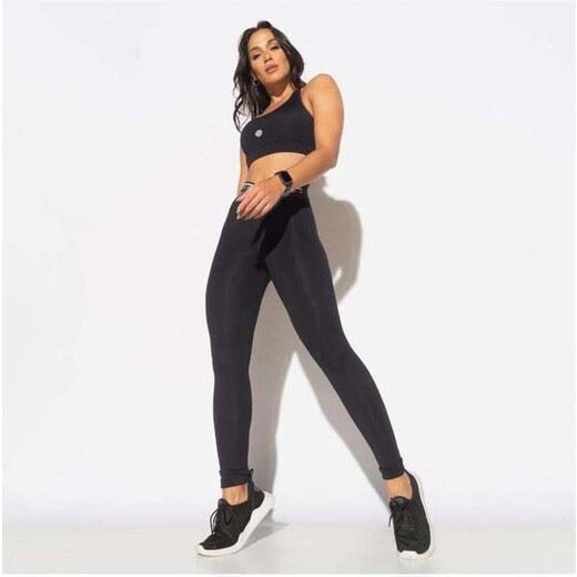 Honey Be Legging Fitness Preta Cós Cruzado Hnb Tec Lg2101 P