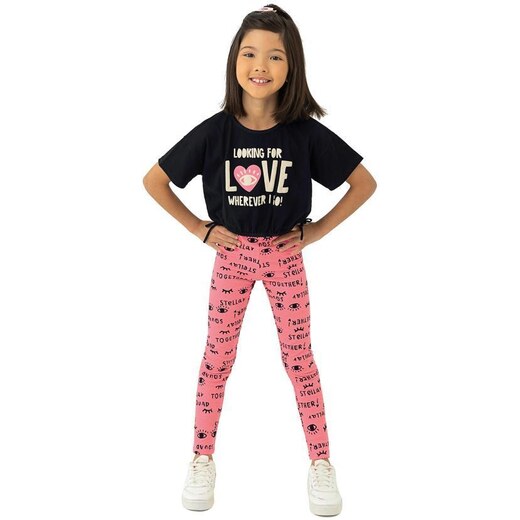 Malwee Kids Calça Legging Menina Olhinhos Rosa 