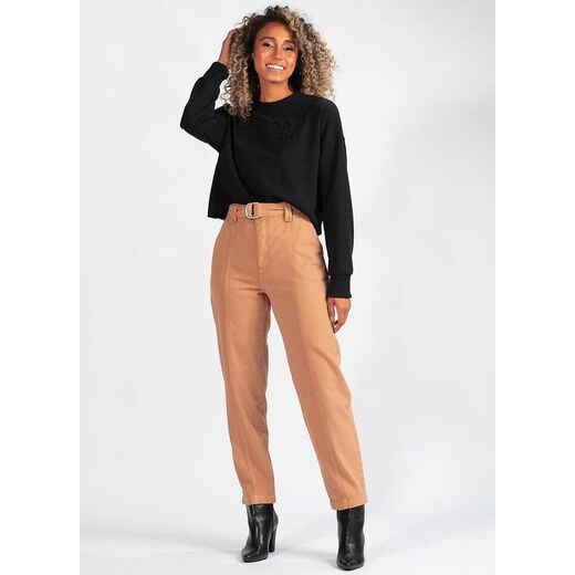 Calça Feminina Sarja Clochard Barra Desfiada Marrom