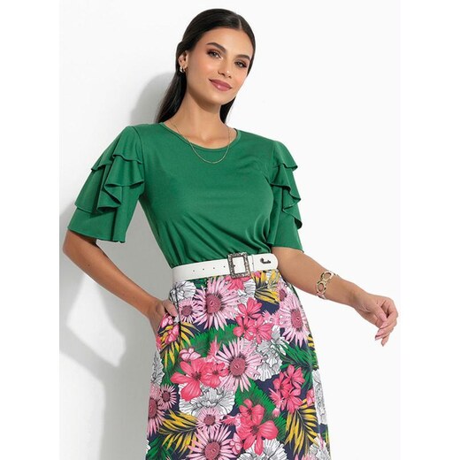 Rosalie - Blusa Verde com Gola Laço Moda Evangélica