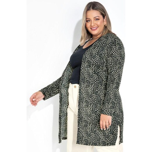 Marguerite Cardigan Xadrez Lilás com Faixa Grátis Plus Size 