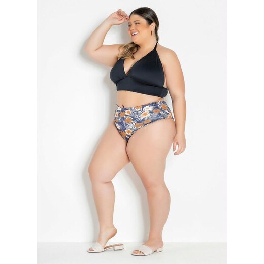 Marguerite Calcinha Biquíni Plus Size Floral Drapeada 