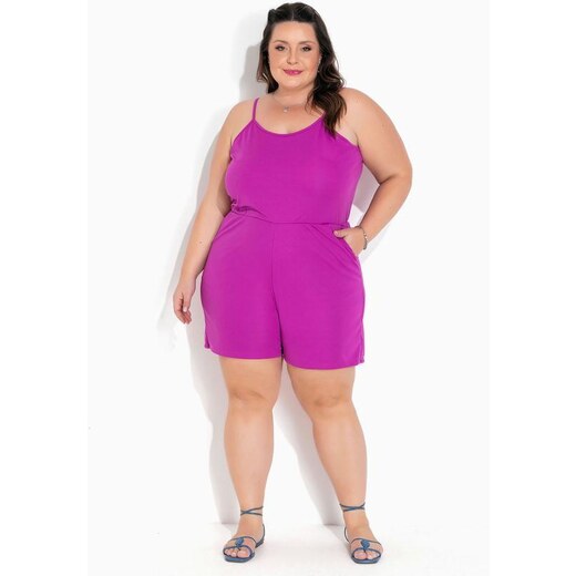 Marguerite Macaquinho Xadrez Roxo Faixa Grátis Plus Size 