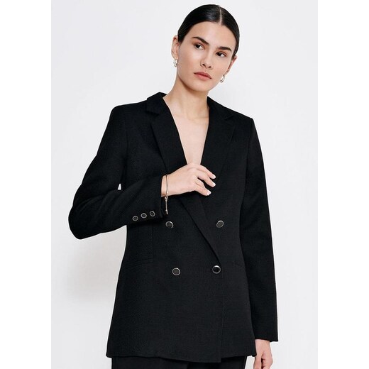 Blazer Feminino de Alfaiataria Plus Size Marinho com Martingale Tifani