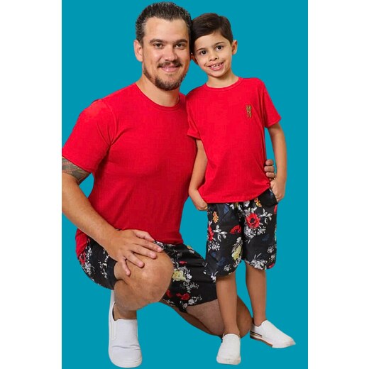 COMBO - PAI E FILHO > Kit 02 Bermudas Beija Flor Tactel + 2 Camisetas Basic  Premium Branca